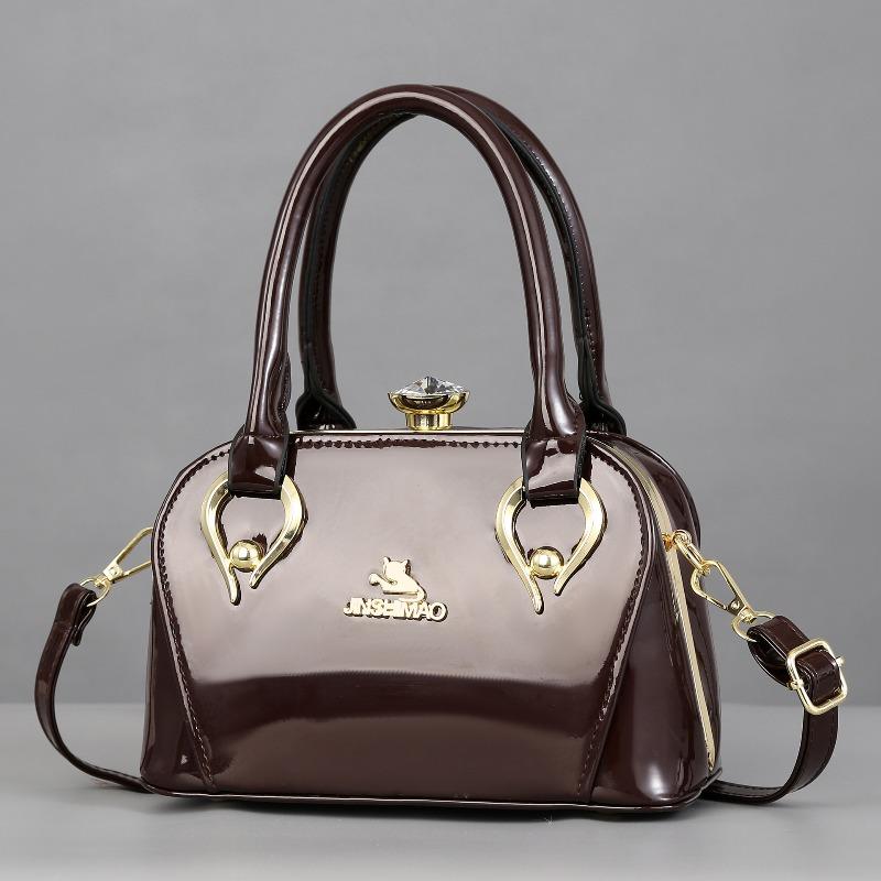 Glossy Leather Handbag Women's Shoulder Bag Fashion Lady's Brand Shopping Crossbody Bag Elegant Diamond Steel Clip Women's Bag