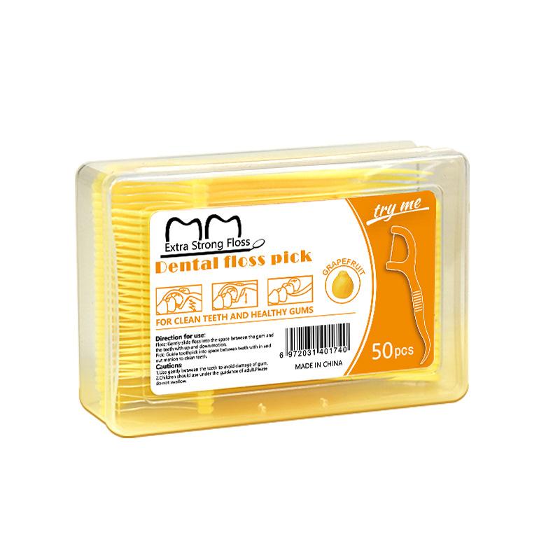 Ultra-fine Fruit-flavoured Boxed Pack of 50 Disposable Dental Floss Sticks