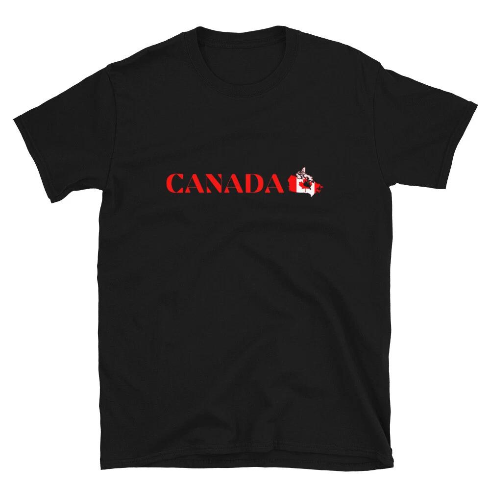 Canada Red Text Flag Map T-Shirt XL