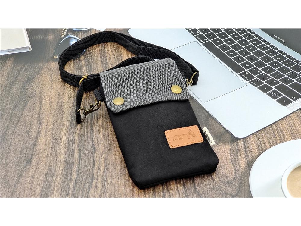 Borsa a tracolla in tela tinta unita a 3 scomparti per telefono da donna