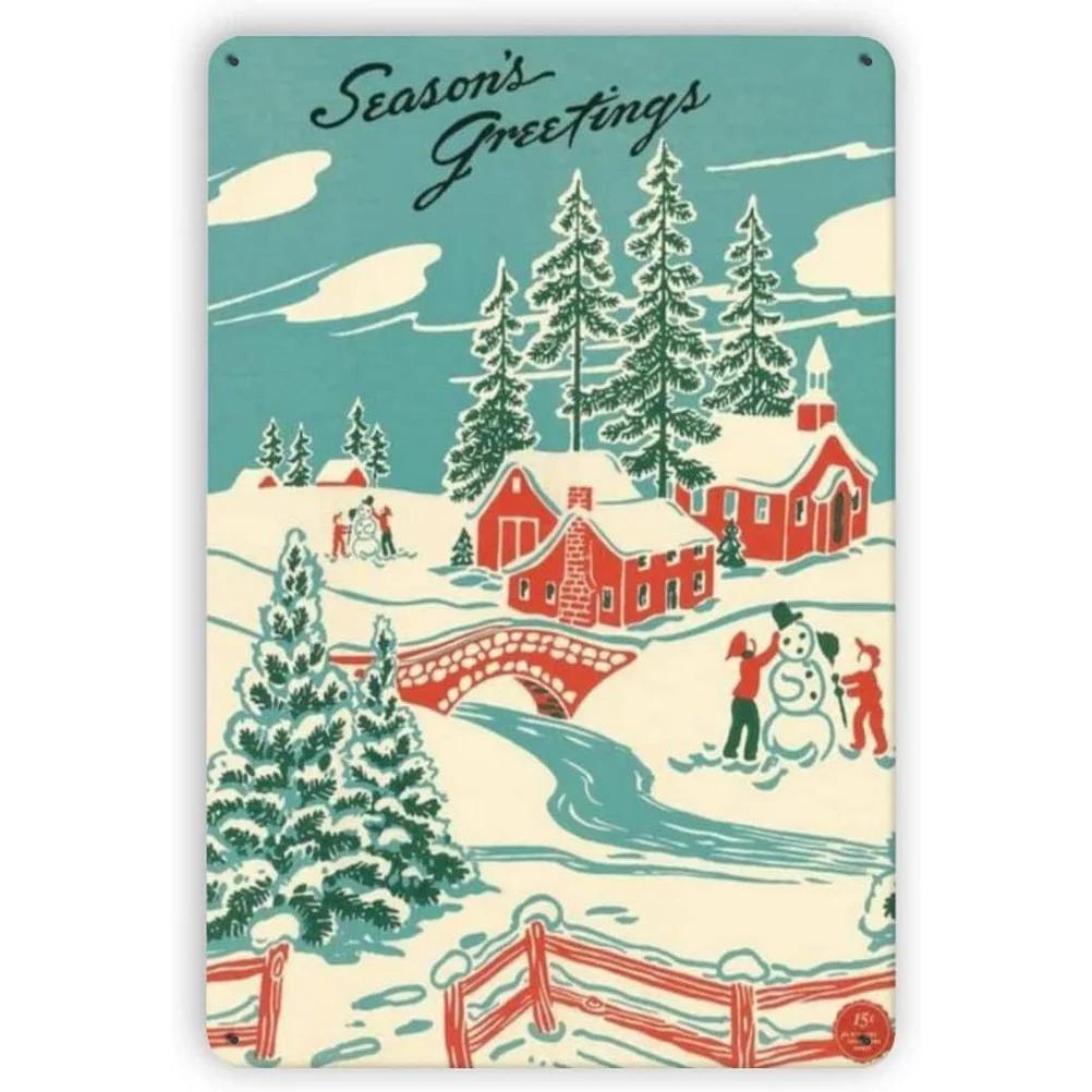 Metal Tin Signs Snow Man Xmas Wall Decoration Plaque Vintage Art Poster Iron Painting for Man Cave Home Cafe Garden Club Bar