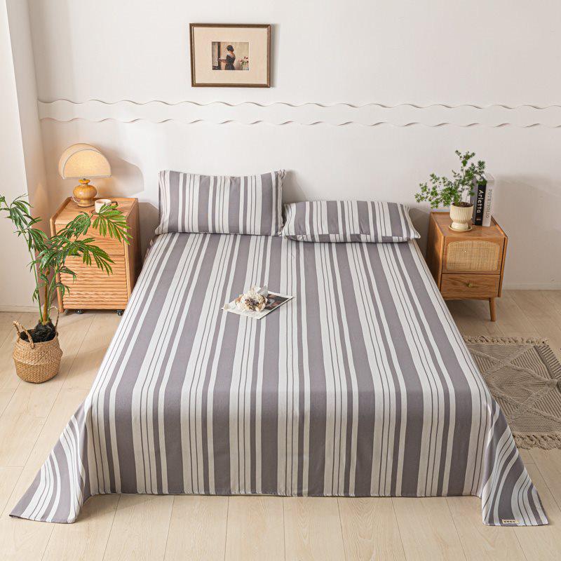Striped Coarse Cloth Bed Sheet Set: Washable, Skin-Friendly, Cool Mat for Home & Dorm. Available In Single/Double Three-Piece Set.