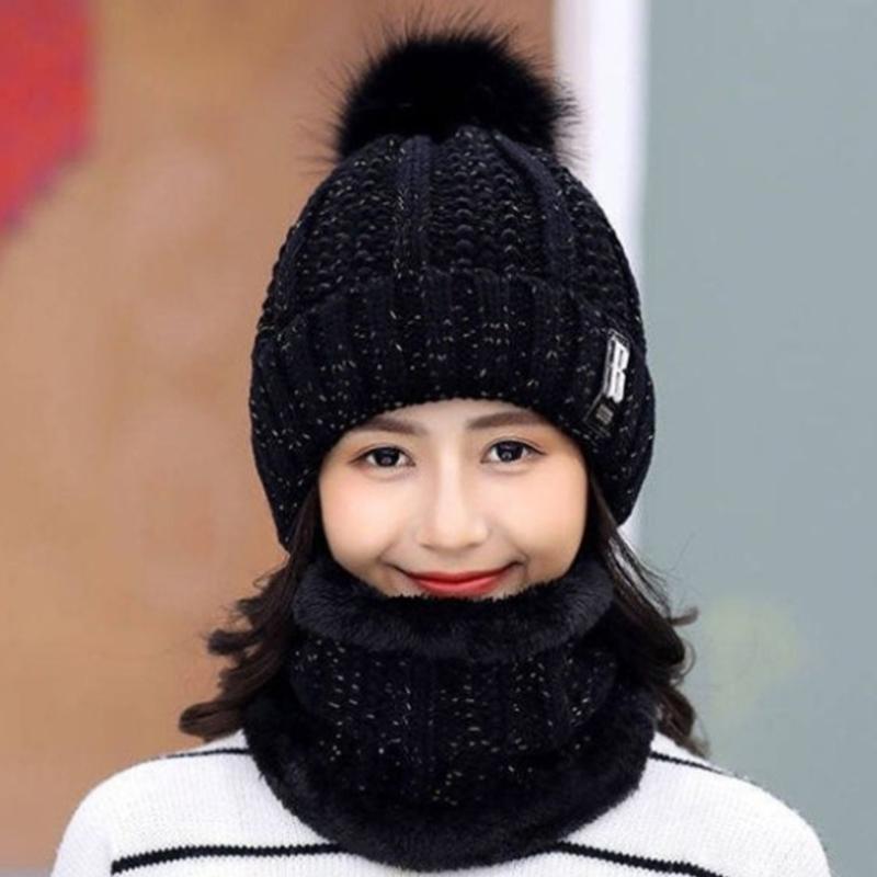 Knitted Women Hat Neck Warmer Winter Scarf Set for Commute Cycling Ski Russian Cossack Caps for Winter