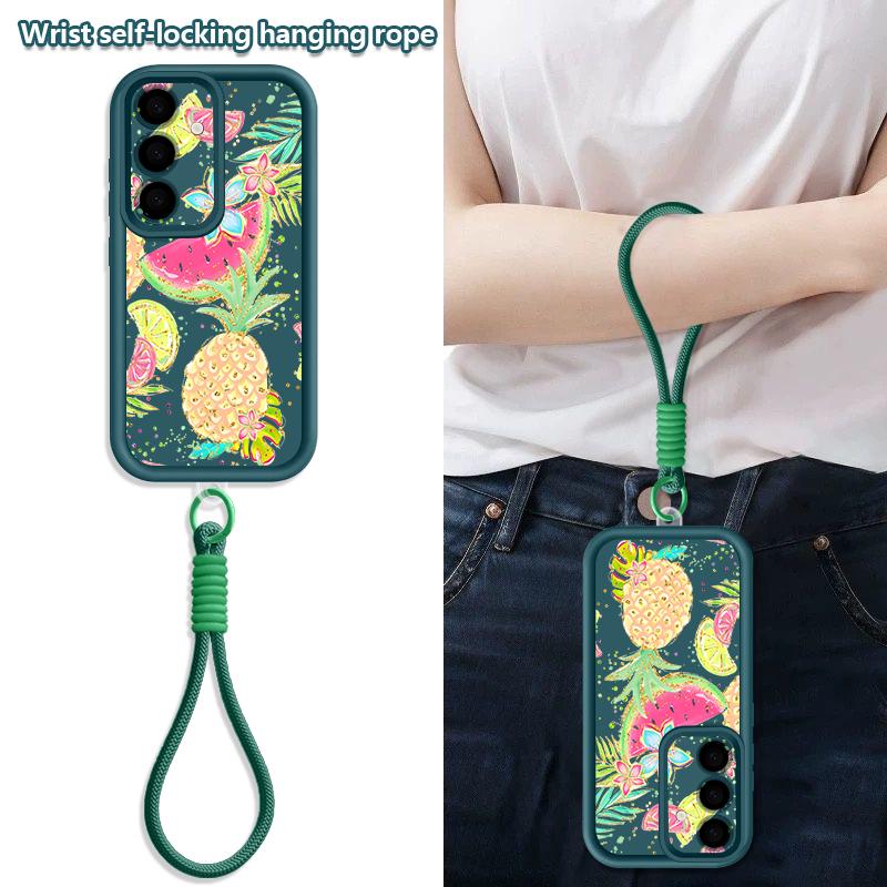 Flowers Fruits Print Lanyard Case For Samsung S26 FE A18 S25 S24 S23 S22 Ultra A54 A55 A16 A26 A36 A56 A17 A27 A37 A57 5G Bumper Cover
