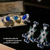 Reykjavik Deep Sea Blue Love Flower Branch Earrings Antique, 18K Gold Plated, Dai Blue Egg Zircon Ring