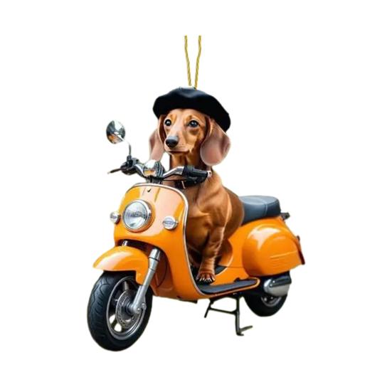 Vánoční dekorace Štěně Jízda na motocyklu Akrylový přívěsek Vánoční stromeček na zavěšení do auta na prázdniny