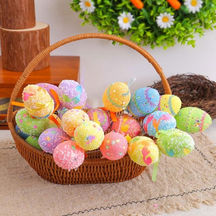 6Pcs Small Colored Foam Eggs with Stick For Festival Celebration Vase Arrangement and Basket Fillers And Art Craft