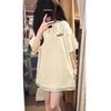 Trendy Five-quarter Sleeves Trendy American Retro Front Shoulder Short-sleeved T-shirt Women's Summer New Teen Crew Neck Loose Ins
