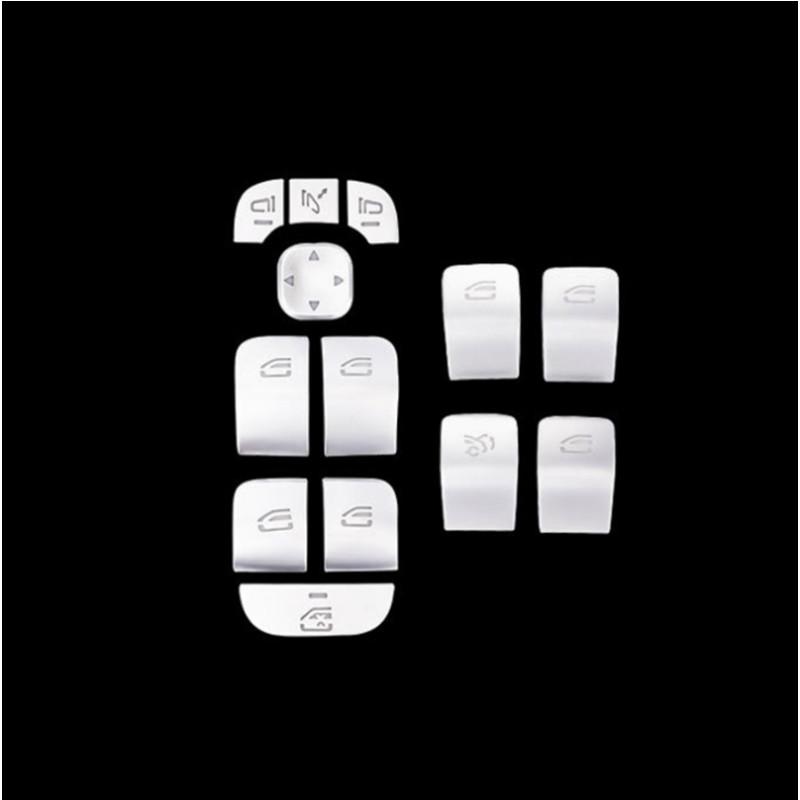 2025 Hot Racing Grills Silver ABS Car Window Glass Lift Button Trim Cover Stickers Fit For Mercedes Benz A B GLB CLA GLA Class W