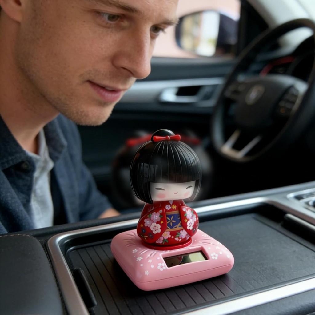 Solar Dashboard Figures Kimono Doll Vehicle Decoration Shaking Head Dashboard Doll for Drivers Collectors Daily Commuting Road