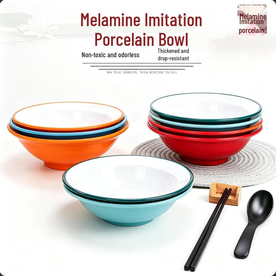 A8 Two-Color Melamine Straw Hat Bowl - Imitation Porcelain Large Serving Bowl for Restaurants, Soup, Pasta, and More.