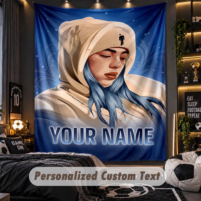 Personalized Wall Tapestry,Billie Eilish Custom Printed Name, Fabric Wall Art For Indoor Room Backdrop