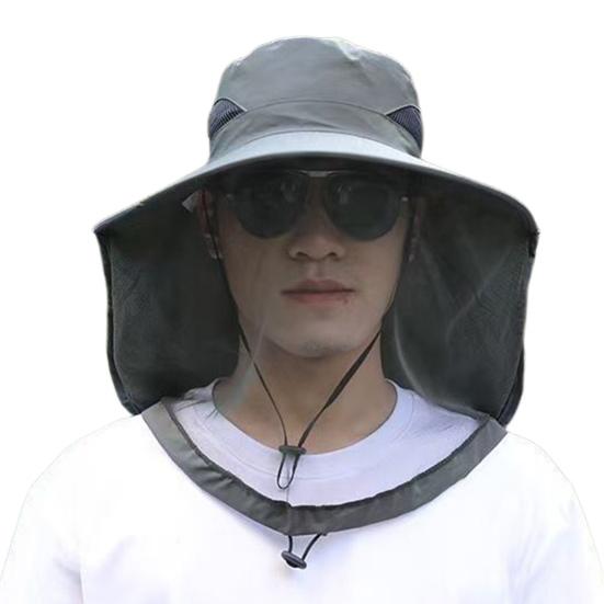Outdoor Sun Hat with Mosquito Head Net Neck Flap Breathable Men Women Fishing Hiking Camping Climbing Face Netting Wide Brim Hat