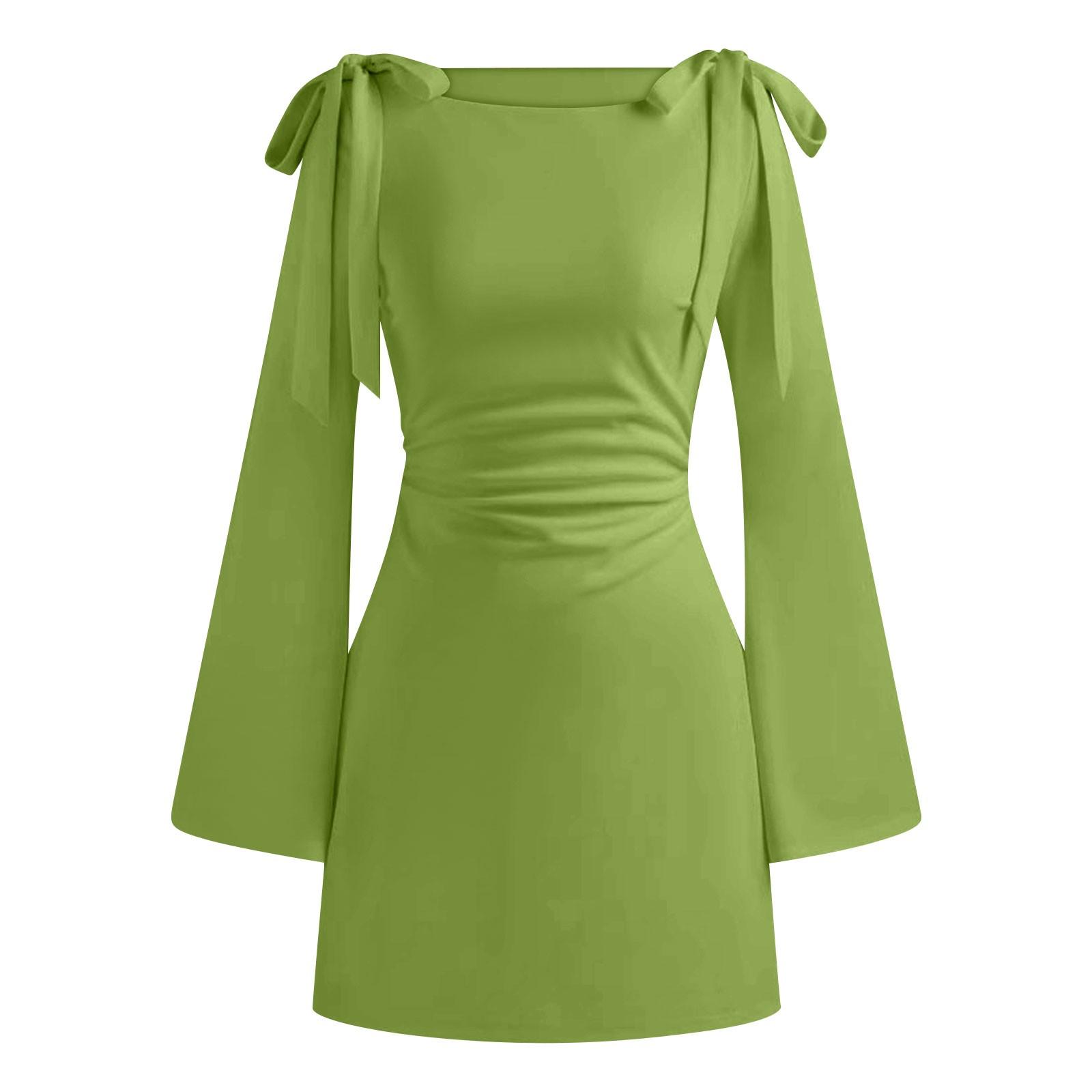 

Женские повседневные платья весна-лето с круглым вырезом, однотонные платья с длинным рукавом S