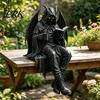 Zittend Magere Hein Model Gotische Dark Fantasy Figuur, Lezend Met Kap Standbeeld, Hars Skelet Standbeeld Halloween Figuurtje voor Boekenkast Huisdecoratie