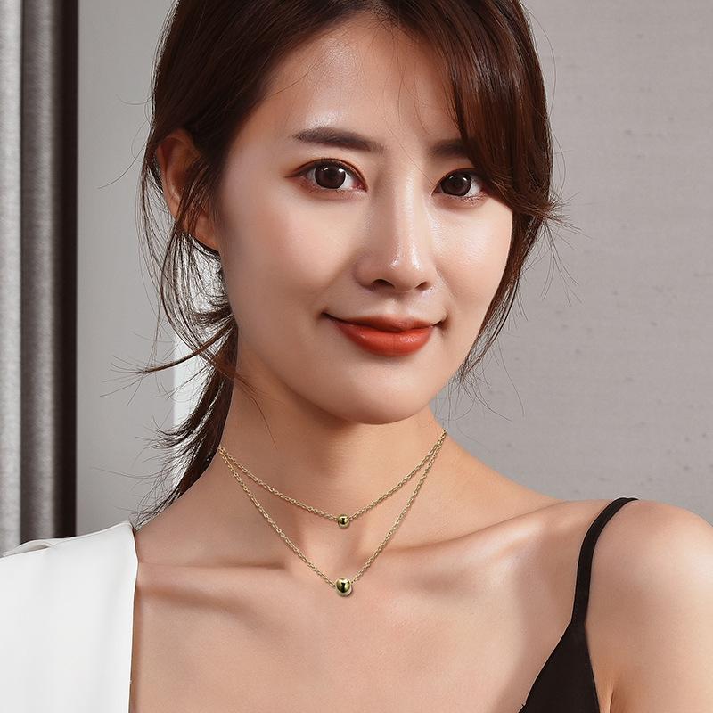 Full Body Titanium Steel Color-Retaining Steel Ball Double-Layer Necklace Women'S Fashion Simple Accessories Trendy Personality Jewelry