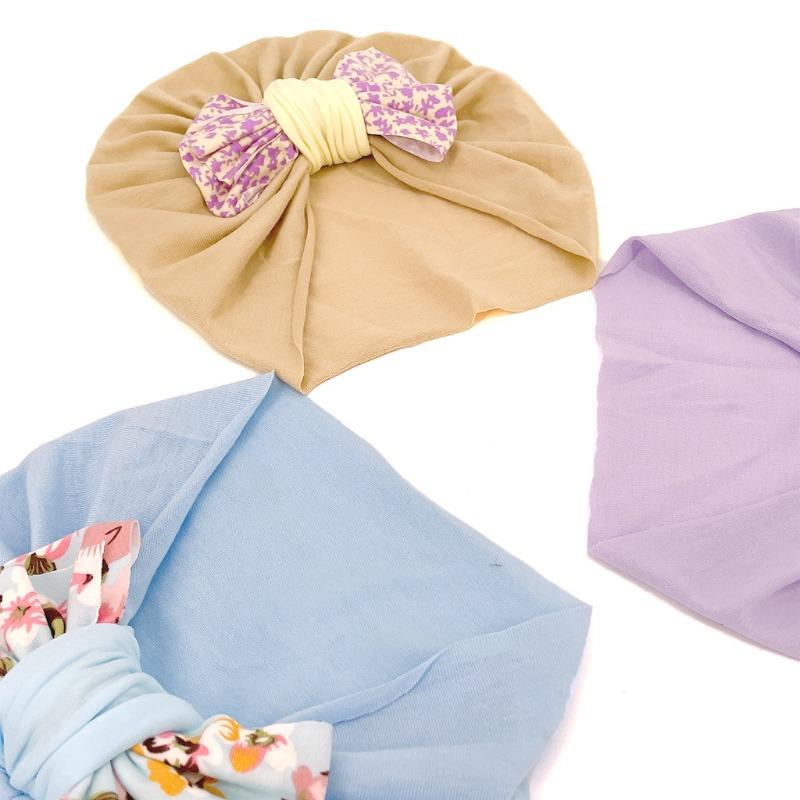 New Infant Printed Bow Hat Children's Comfort Warm Hat Baby Fontanelle Hat Dome