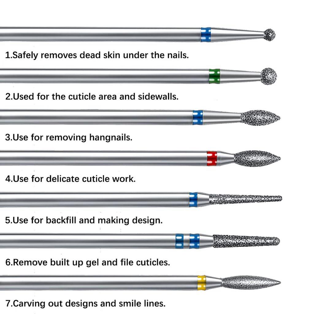 14pcs Diamond Nail Drill Bits Set Sanding Polishing Removing for Acrylic Gel Nails Cuticle Remover Manicure Pedicure