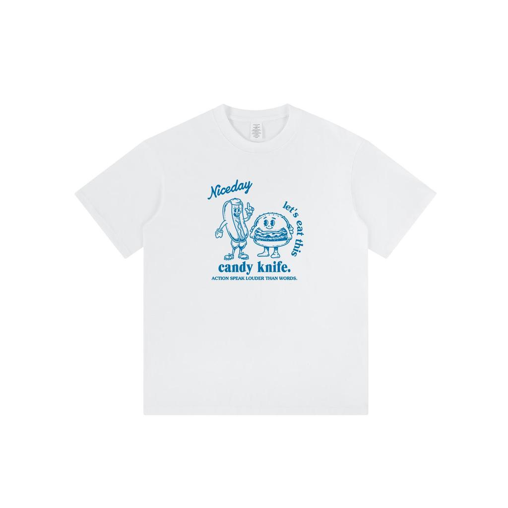 Hot Dog & Burger Cartoon T-shirt for Couples - American Casual Short Sleeve