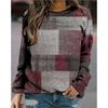 Plaid Printed Long Sleeve Round Neck Sweater Gingham Floral Print Long Sleeve Pullover