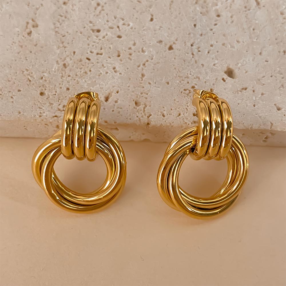 EManco Stainless Steel Texture Geometric Stud Earrings for Women Smooth Metal Gold Plated Twist Knot Earring Statement Jewelry