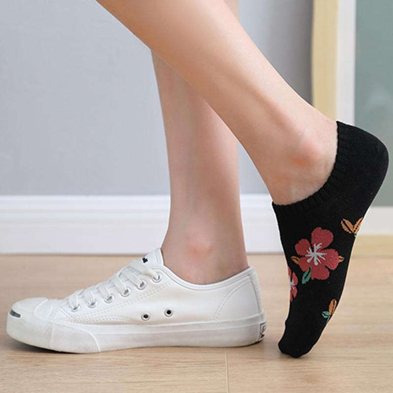 5/10 Pairs Women Flower Pattern Invisible Socks Spring Summer Sweat Absorbing Breathable Soft Comfortable Knitted Casual Socks