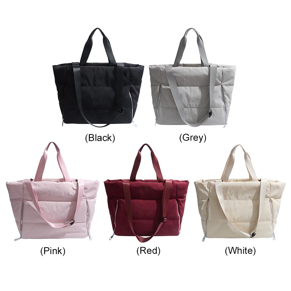 Women Puffer Tote Handbag Large Capacity Casual Padded Bag Solid Color Quilted Top Handle Bag Ladies Commute Bag