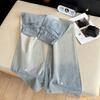 Korean Style Rhinestone Inlaid Gradient Washed High Waist Denim Pants - Women's Straight & Wide Leg Options.