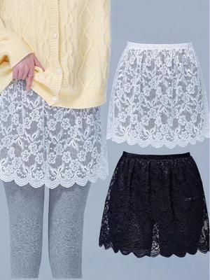 Lace Layering Butt Cover Midi Skirt - Anti-Exposure, Versatile Base Layer with Lace Hem for Autumn/Winter