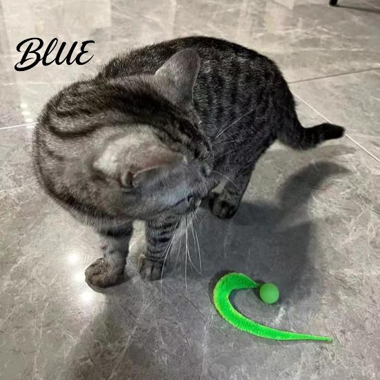 Durable Cat Toy Interactive Bouncy Ball with Tail Colorful Fuzzy Worm Rainbow Chasing