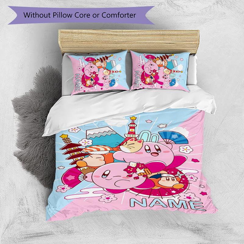 3pcs Kirby Cover Set - Personalized Name, HD Printed Bedding with 1 Cover and 2 Pillowcases - Perfect for Home Decor, Easy Care