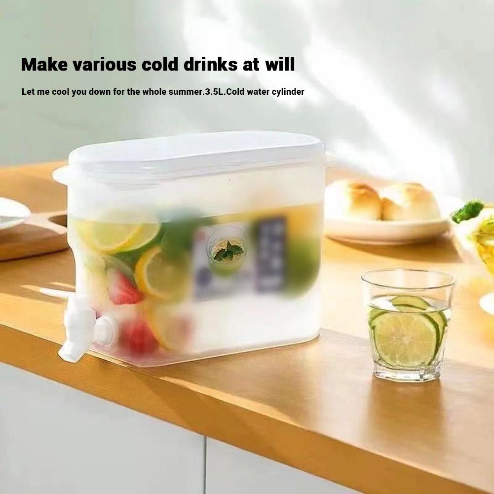 Beverage Dispenser With Faucet, Large Capacity Cold Water Pitcher, Drink Dispenser With Lids, 3.5L(1Gallon) Refrigerator Cold Kettle For Home Kitchen