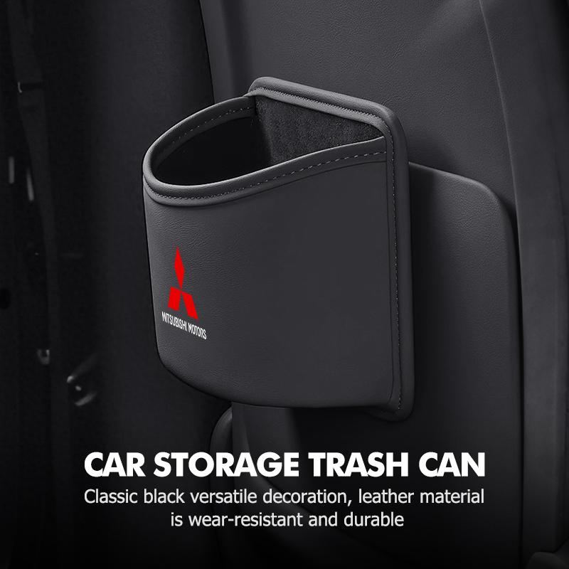 Leather Portable Car Storage Bin Trash Can Phone Organize Box Accessories For Mitsubishi Outlander Lancer Cross Colt Xpander WM1