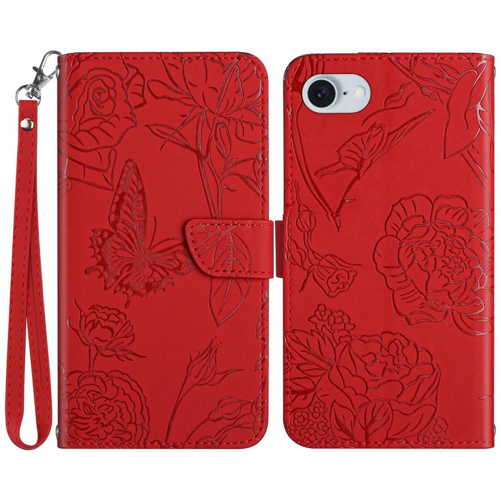 HT03 For iPhone 16e Leather Case Imprinted Phone Cover with Strap