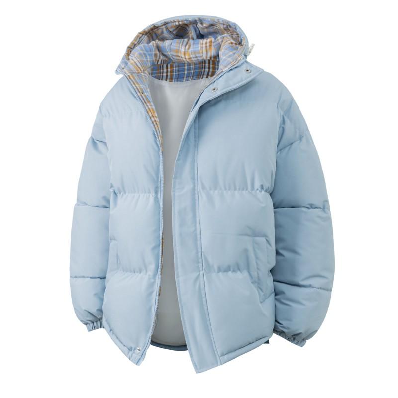 Mens Winter Hooded Puffer Coat Plaid Cotton Jacket Loose Warm Fashion Trendy Casual Outerwear