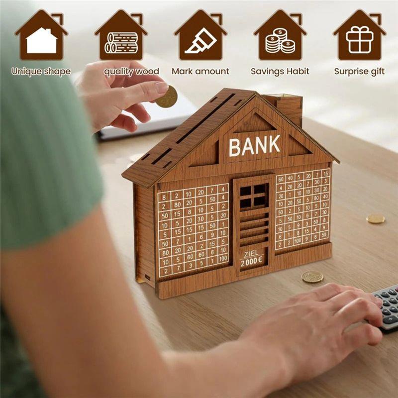 J1UL1N 2000 Euro Wooden Piggy Bank For Adults Children Piggy Bank Money Bank Wooden Crafts Reusable Piggy Bank