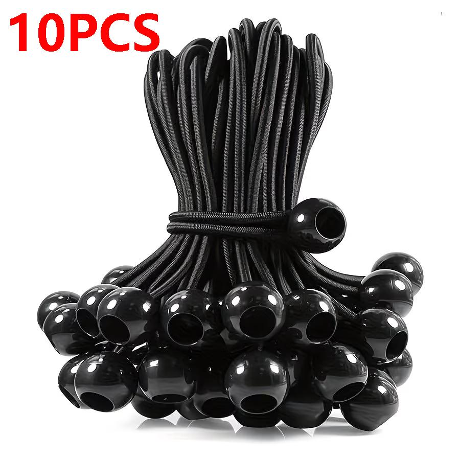 10/20pcs Nylon Heavy-Duty Elastic Rope with Ball, Tent Guyline, Camping and Cargo Handling, Outdoor Support Equipment, Black