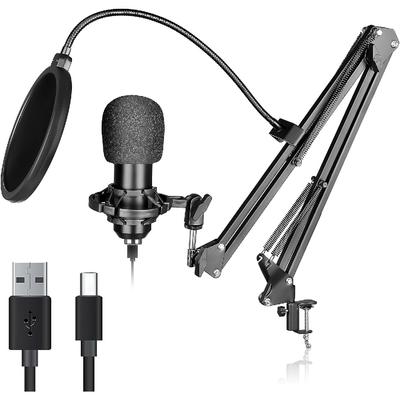 USB Condenser Microphone, Plug & Play Professional Cardioid Studio Mic Kit Shock Mount,Pop Filter and Adjustable Boom Arm