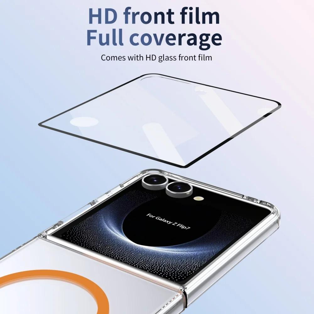 Luxury HD Clear Magsafe Magnetic Fold Phone Case for Samsung Galaxy Z Flip 7 6 5 4 with Screen Protector Wireless Charge Cover