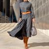 2023 Autumn Women's Long Sleeve Solid Color Two-Piece Loose Dress Set for Europe and America