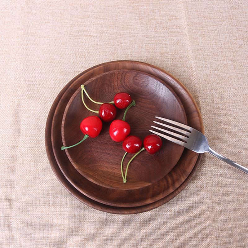 Round Black Walnut Wooden Tray for Breakfast, Pastry, Fruit, and Snacks