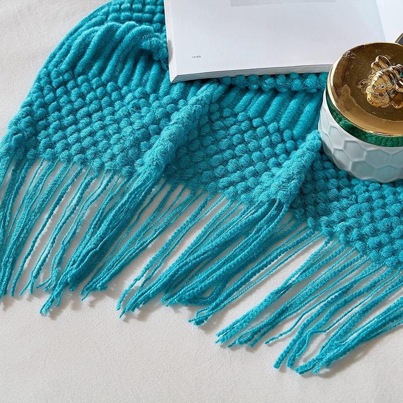 Teal Knitted Decorative Throw Blankets for Couch Bedroom and Officeroom Textured Soft and Warm Gift Big Knit Blanket with Tassel