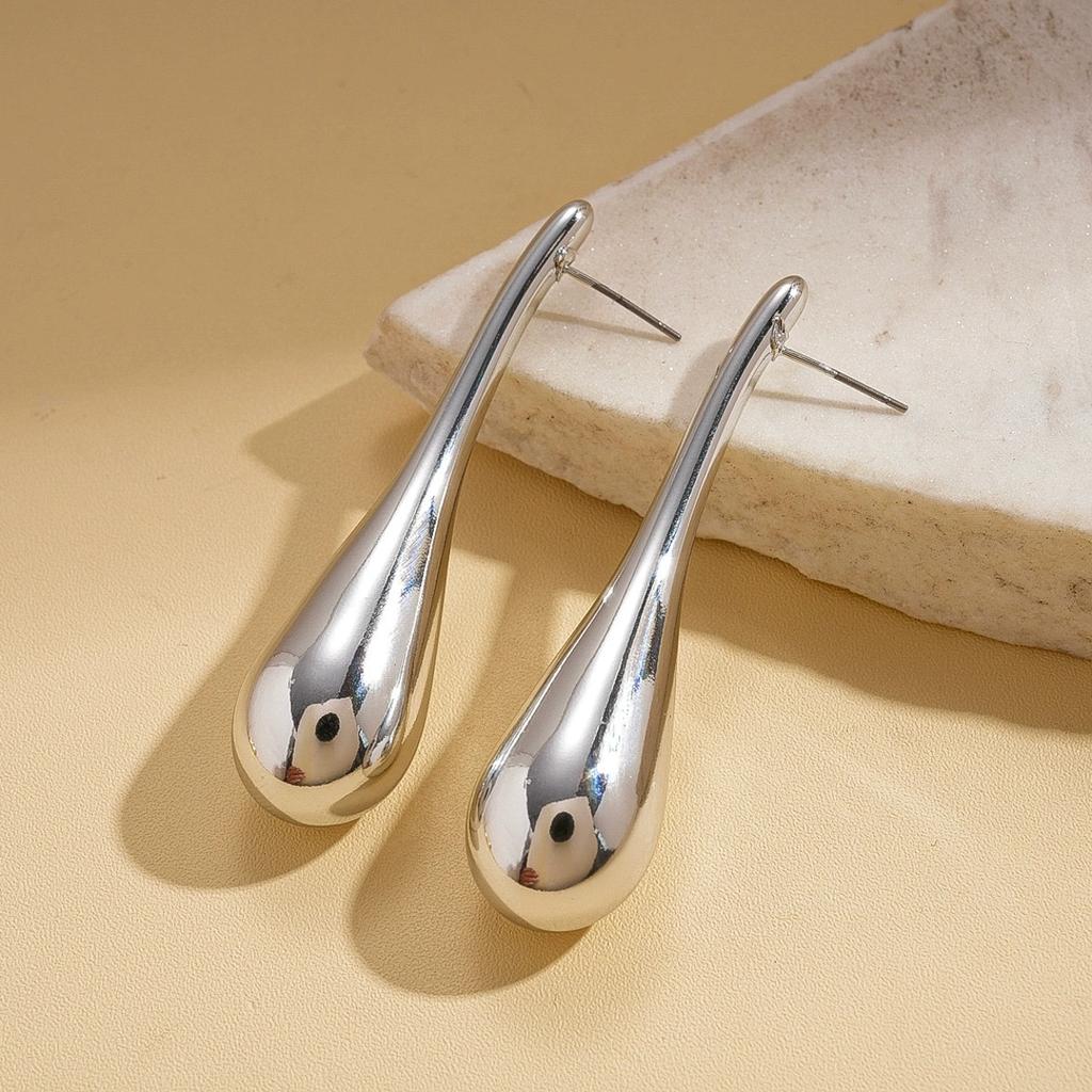Hyperbole Long Water Droplet Flower Wing Round Wave Square Shell Golden Pendant Earrings for Women CCB Smooth Creative Jewelry