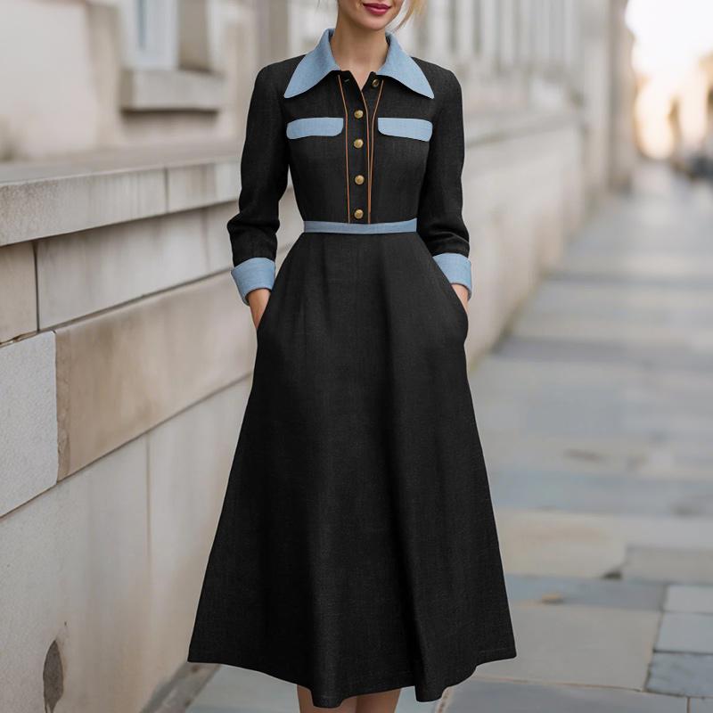 ZANZEA Vestido feminino casual gola virada para baixo solto manga comprida