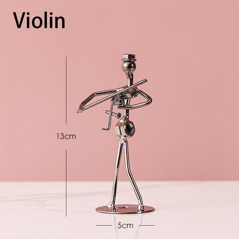 Retro Ironwork Band Ornament Metal Electroplating Mini Music Minimalist Guitar Violin Decoration Handicraft Classical Gift