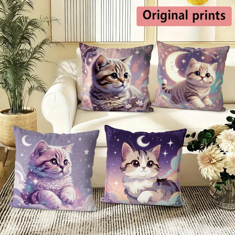 Cute Galaxy Kitten Throw Pillow Covers Pattern Cushion Cover Suitable For Sofa Bedroom Car Pillow Cover