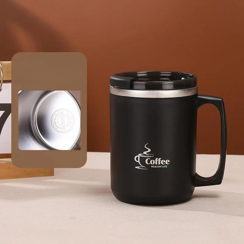 Stainless Steel Milk Coffee Cup with Handle, Double-layer Vacuum Travel Cup Suitable for Home Office Travel and Camping