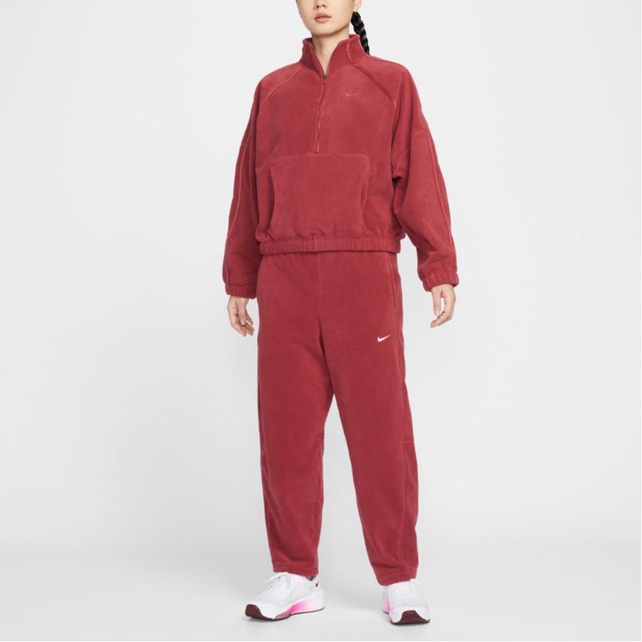 Nike Year Of The Horse Limited Edition CNY New Year Stand Collar Solid Color Drop Shoulder Long Sleeve Fleece Top Women Tops HV3716-613