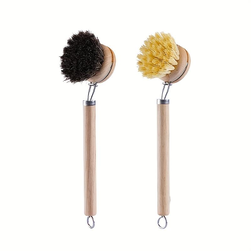 Horsehair Replaceable Pot Brush Long Handle Detachable Pot Brush Natural Loofah Soft Hair Pot Brush Coconut Brown Cleaning Brush