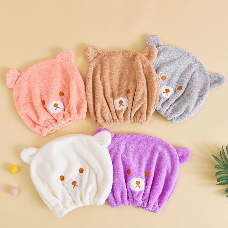 1pcs Cartoon Cute Bear Shower Cap Microfiber Hair Turban Quickly Dry Hair Hat Wrapped Towel Bathing Shower Cap Bathroom Cap